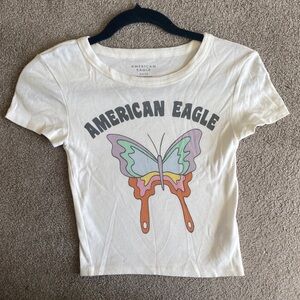 American Eagle Outfitters White Butterfly Graphic Tee